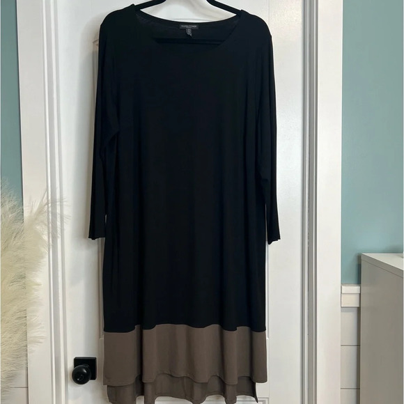 Eileen Fisher Woman Black & Tan Jersey Dress. Size 1X. - Picture 1 of 10